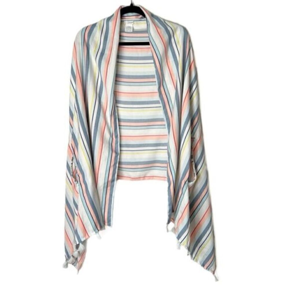 J By J. Crew Summer Weight Stripe Fringe Tassel Wrap Cape Scarf